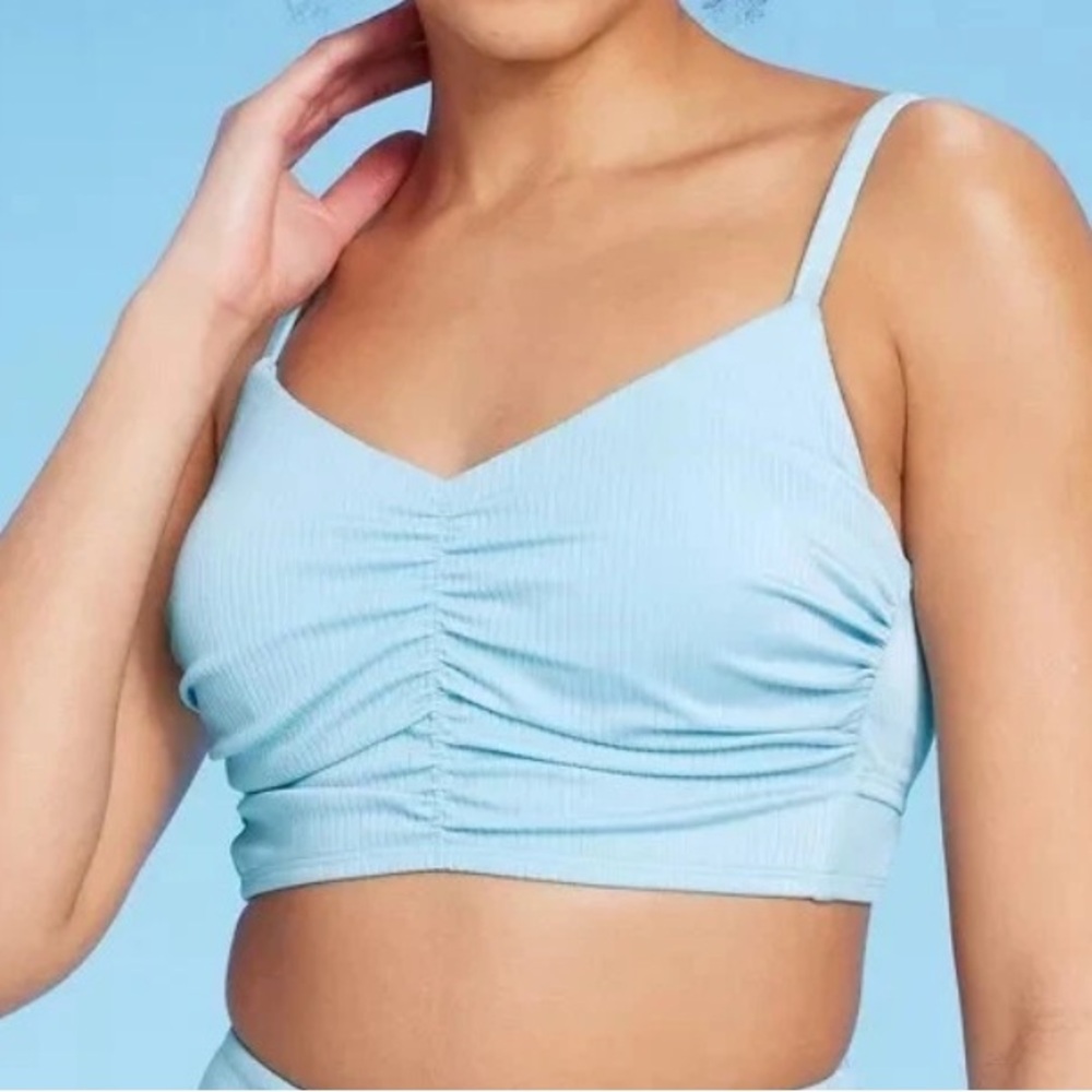 Shade & Shore Sky Blue Longline Ribbed Underwire Bikini Top